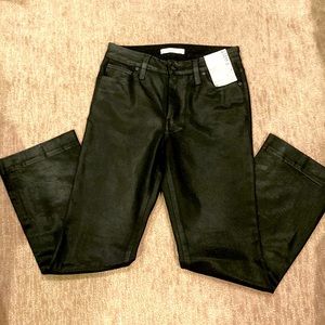 Nine West kick flare high rise cropped coated black jeans, Sz 4